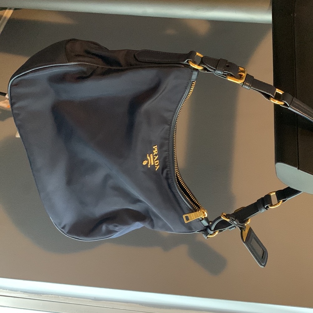 Authentic Prada Nylon Shoulder Bag [Navy Blue Body, Black Straps] - Picture 8 of 15